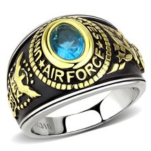 TK3725 - Two-Tone IP Gold (Ion Plating) Stainless Steel Ring with Synthetic S...