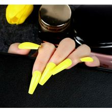 False Nails Long Ballerina Coffin Yellow Acrylic Press on Full Cover set diy