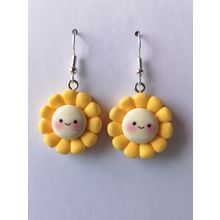 Yellow Flower Happy Face Earrings Silver Plated Hooks