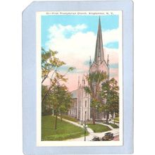 New York Binghamton First Presbyterian Church w/Old Cars ny_box2~555