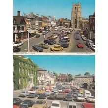 Sudbury & Bury St Edmunds Suffolk 1970s Packed Car Parks 2x Postcard