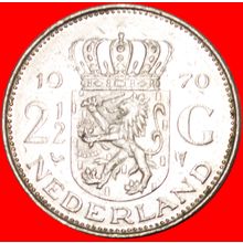 PORTRAIT RIGHT: NETHERLANDS ★ 2 1/2 GULDEN 1970!!! LOW START★ Juliana 1948-1980