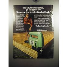 1973 U.S. Plywood Ad - Buy 12 craftsman panels, get this jig saw free.