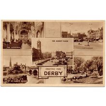 PRINTED MULTI-VIEW POSTCARD OF DERBY POSTED 1955 (4250)