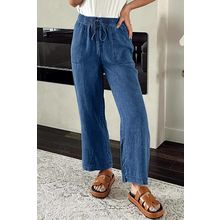 Sail Blue Mineral Wash Drawstring Waist Loose Straight Denim Pants