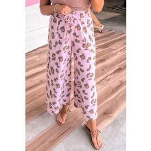 Pink Drawstring Leopard Print Patch Pocket Loose Pants