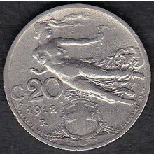 1912 Italy 20 Centesimi Coin
