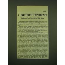 1902 Postum Food Coffee Ad - A Doctor's Experience Medicine not needed