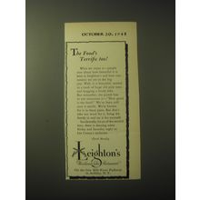 1948 Leighton's Restaurant Ad - The food's terrific too!