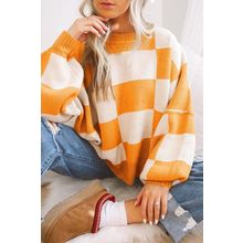 Orange Checkered Bishop Sleeve Sweater