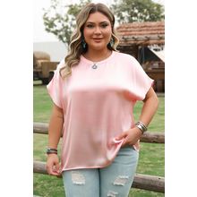 Pink Metallic Gloss Short Batwing Sleeve Plus Size Top