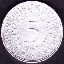 1965 D Germany 5 Mark Silver Coin