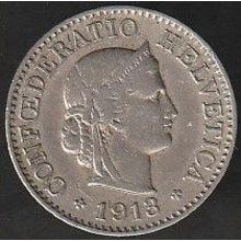 1913 B Switzerland 5 Rappen Coin