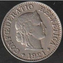 1921 B Switzerland 5 Rappen Coin