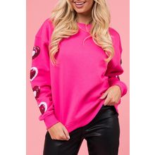 Bonbon Sequined Heart Patched Drop Shoulder Valentines Sweatshirt