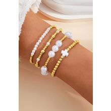 Gold Pearl Plated Alloy Multi Layer Stretch Bracelet