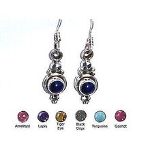 Sterling Silver Hand-Made Genuine Stone Earrings Pair.