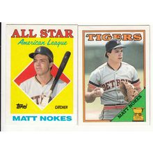 Two 1988 Topps Matt Nokes RC baseball rookie cards #645 & #393 All Star