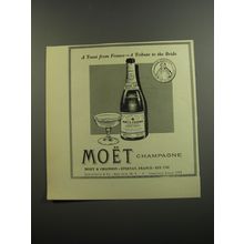 1952 Moet Champagne Ad - A toast from France - a tribute to the Bride