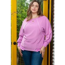 Pink Plus Size Exposed Seam Terry Long Sleeve Top