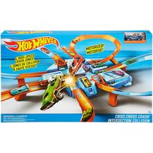 Hot Wheels Toy Car Track Set, Criss Cross Crash with 1:64 Scale Vehicle, Powered