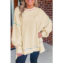 Contrast Stitching Split Baggy Sweatshirt