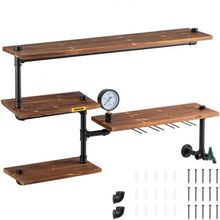 Iron Pipes Shelving, Industrial Steel Pipe Shelf w/ 4-Tier Wood Planks, Wall...