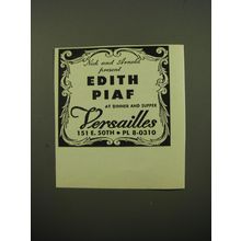 1950 Versailles Club Ad - Nick and Arnold present Edith Piaf