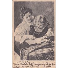 The Writing Lesson Learning To Write Childrens Antique Postcard
