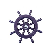 Pack Of 2] Dark Blue Decorative Ship Wheel With Sailboat 12""