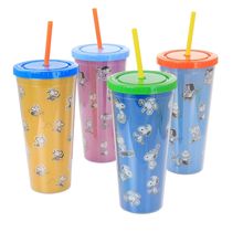 Gibson Peanuts 70th Anniversary 4 Piece Plastic 23.6oz Tumbler set with Lid a...