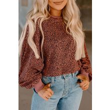 Vintage Leopard Bubble Sleeve Pullover Sweatshirt