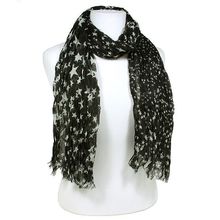 Scarf - Ribbed Stars Print - Black - SF-SSF50526BK