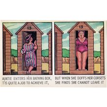 Fat Lady Stuck In Beach Hut Seaside Disaster Comic Old Postcard