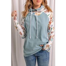 Leopard Print Sleeve Patchwork Hoodie with Pocket