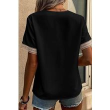 Black Lace Trim V Neck Short Sleeve Blouse