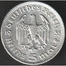 1935 G Germany 5 Reichsmark Silver Coin Hindenburg