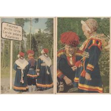 Swedish Stockholm Travellers at Arctic Circle Sign Vintage 2x Postcard