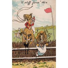 Victorian Horse Racing Race Steeple Jump Old Comic Postcard