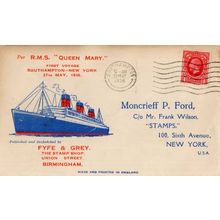 RMS Queen Mary Ship 1936 Maiden Voyage Southampton Postmark Old FDC
