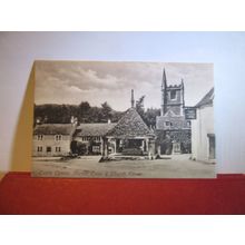CHURCH & MARKET CROSS, CASTLE COMBE, WILTSHIRE used postcard by Frith 1908 pm =