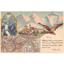 Thun Berner Oberland Antique Map Bird Gruss Aus Postcard