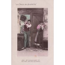 Domestic Violence Angry Man Breaking House French Lovers Secret Code Postcard