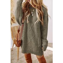 Mist Green Cable Knit Drop Shoulder Loose Fit Sweater Dress