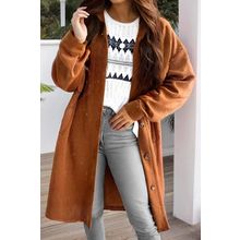 Gold Flame Textured Collared Drop Shoulder Buttoned Front Duster Coat
