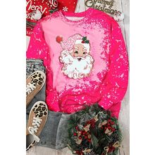 Rose Christmas Santa Claus Tie Dye Print Pullover Sweatshirt