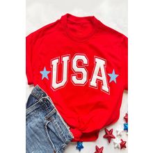 Red Star USA Print Crewneck Patriotic T Shirt