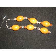 Elegant coffee cream oblong ceramic bead long swing earrings
