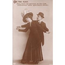 On The Ice Skating Rink Real Photo Old Romance Postcard