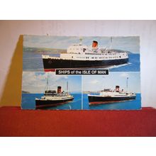 multiview, SHIPS OF THE ISLE OF MAN unused vintage postcard by Bamforth #